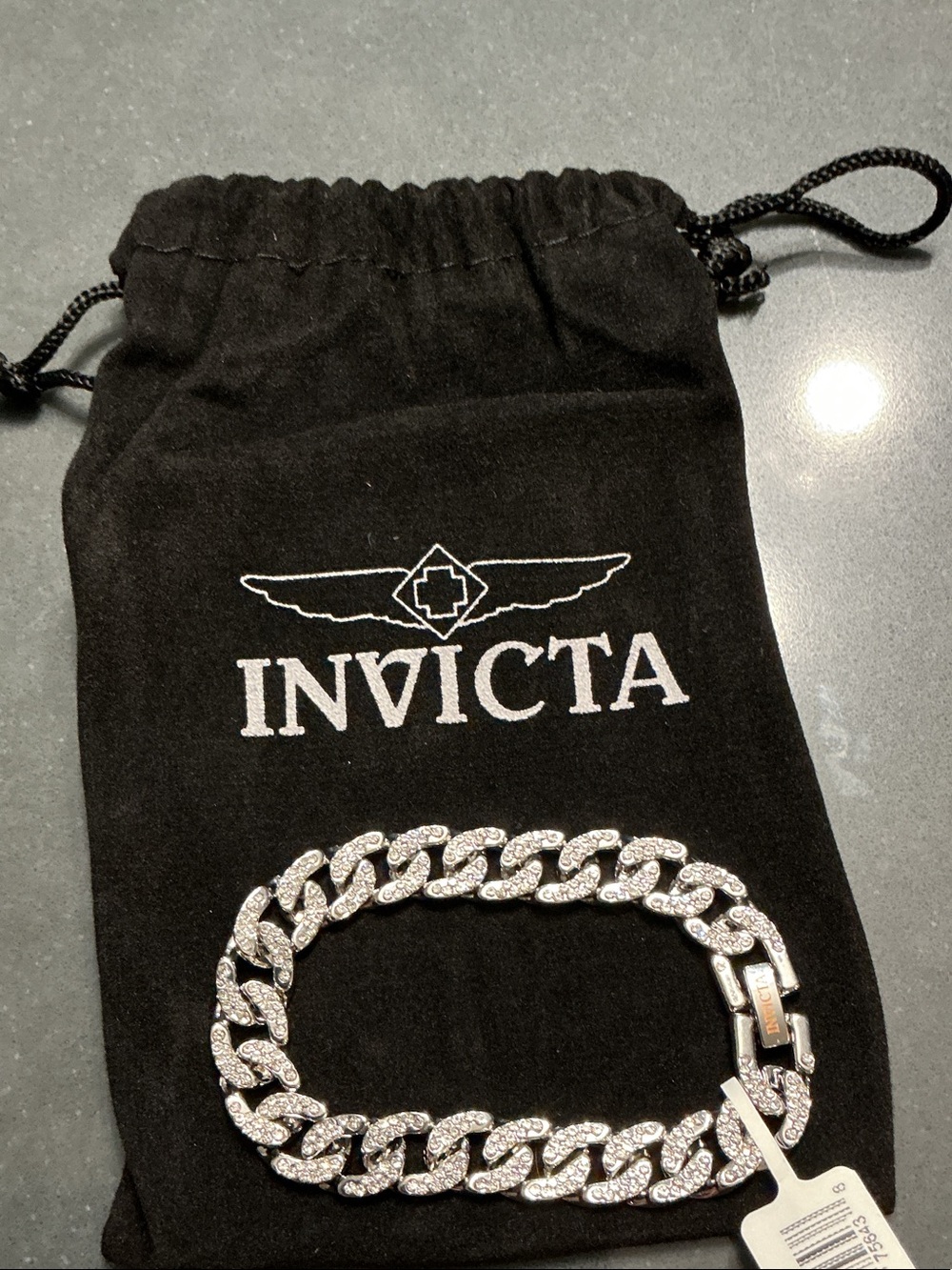 Invicta Men's Silver-Tone Pavé Cuban Link Bracelet(80934)